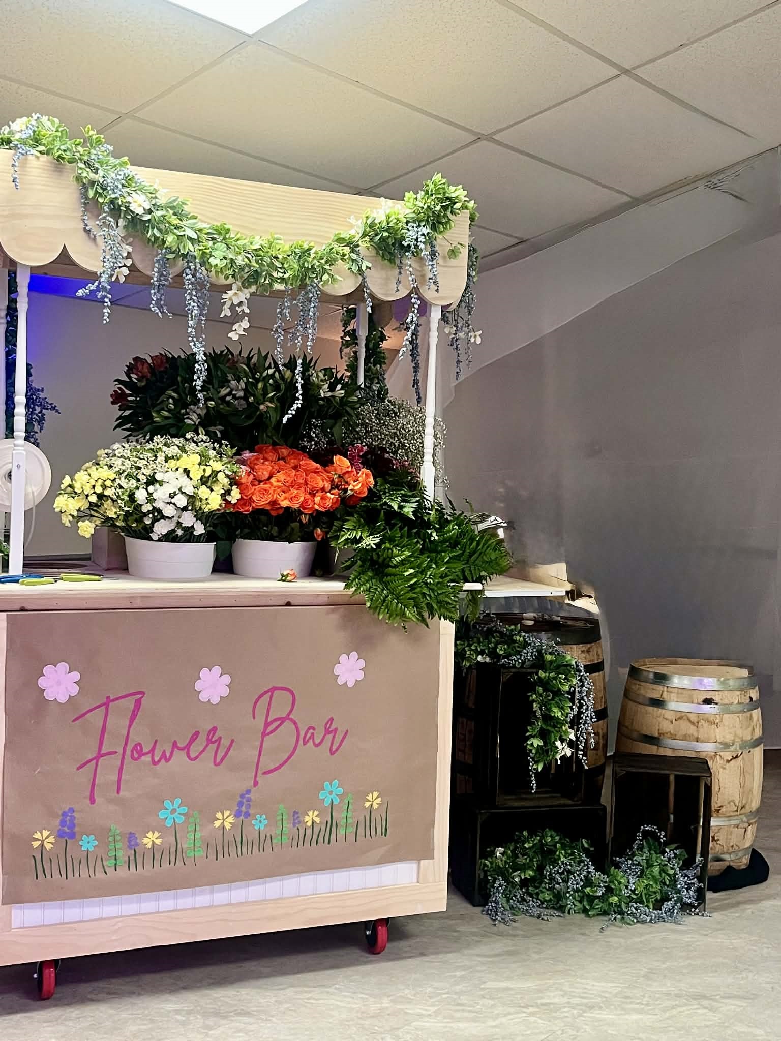 Interactive flower bar for guests at an event