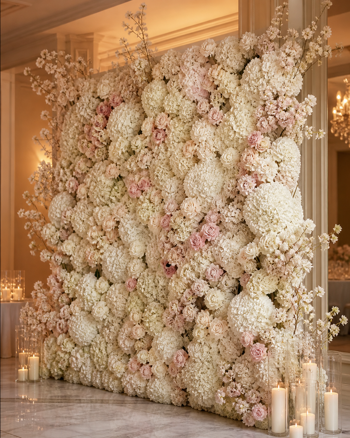 Floral flower-wall backdrop for event photo moments